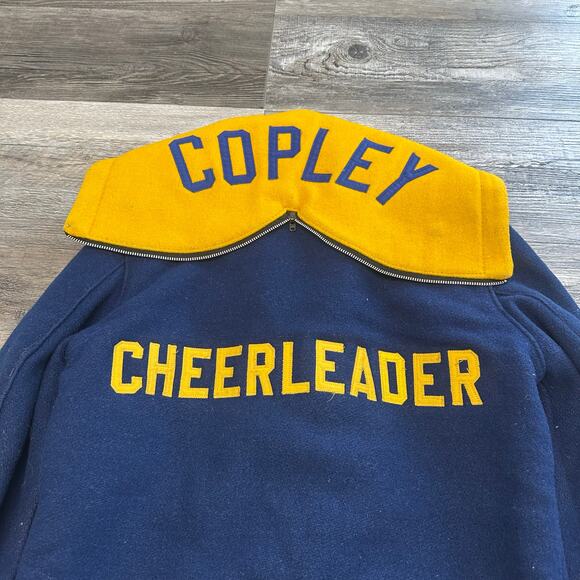 Vintage 70s Copley Cheerleader Logo Patch Blue Women M Wool Blend Varsity Jacket - Picture 3 of 9